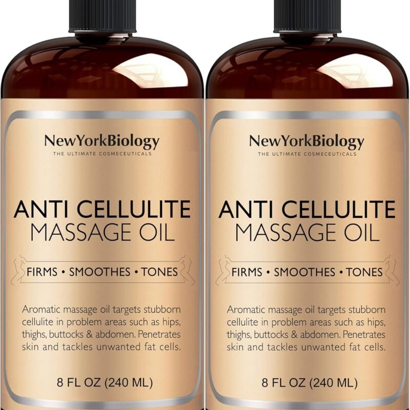 New York Biology Anti Cellulite Massage Oil 8 Fl Oz – Made with 100% Natural Oils – Body Oil for Massage Therapy, Muscle Relaxation and Deep Tissue - Pack of 2