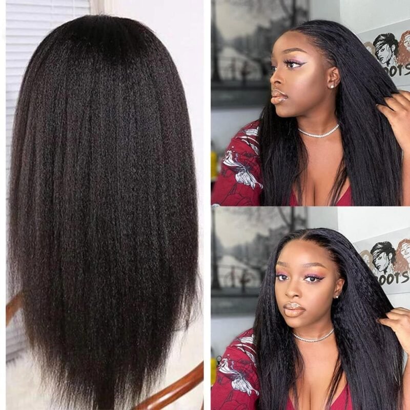 13x6 Kinky Straight Human Hair Wig for Women 180% Density HD Transparent Lace Front Wigs Pre Plucked with Baby Hair Natural Hairline Yaki Straight Brazilian Virgin Human Hair Wigs 26inch