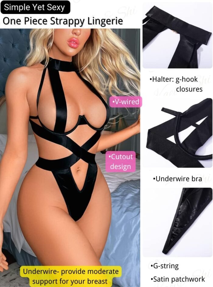 Kaei&Shi Strappy Lingerie Bondaged,Sexy G String Lingerie For Women,One Piece Choker Bodysuit Boudoir Outfits Exotic - Image 2