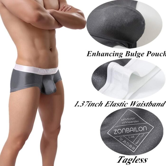 ZONBAILON Mens Sexy Bulge Enhancing Pouch Underwear Boxer Briefs Pack Short Leg Ball Pouch Tagless Silk Trunk - Image 2