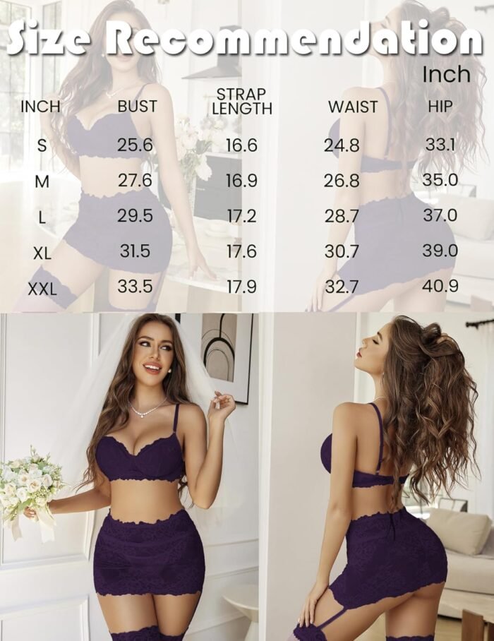 Avidlove Lingerie for Women Naughty 3 Piece Lace Garter Belt Bra And Panty Lingerie Set - Image 6