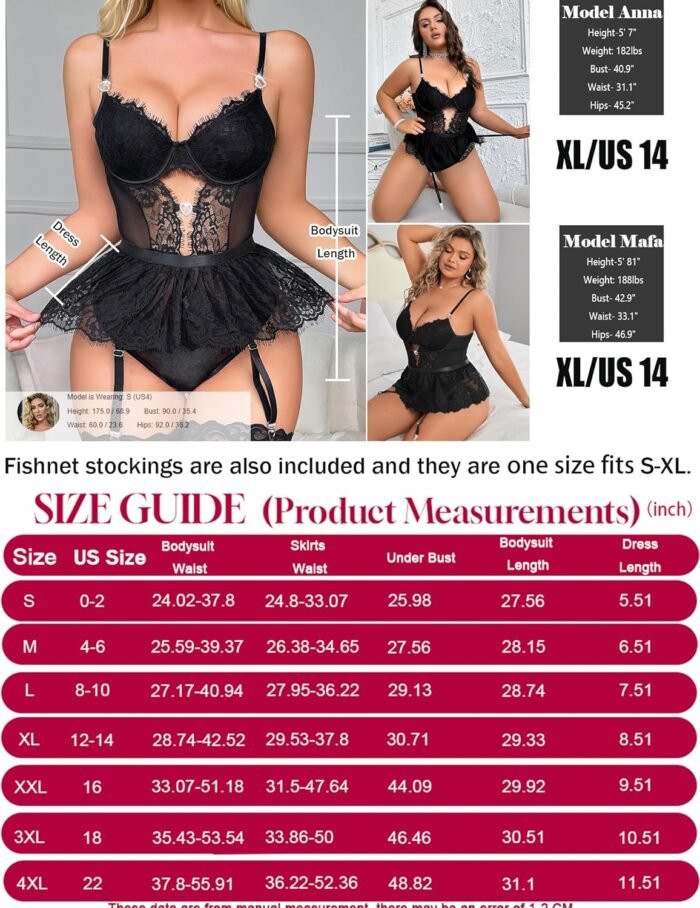Women Lingerie Set Naughty Lace Bodysuit High Waisted Underwire Lingerie Babydoll With Garter Belt and Stockings - Image 6