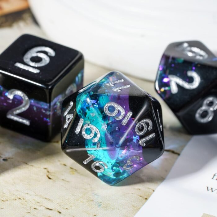 Glitter DND Dice Set, 7PCS RPG Resin D and D Dice Set Multi Color D&D Polyhedral Dice with Leather Pouch for Dungeons and Dragons Role Playing Games and Other Tabletop Games - Image 4