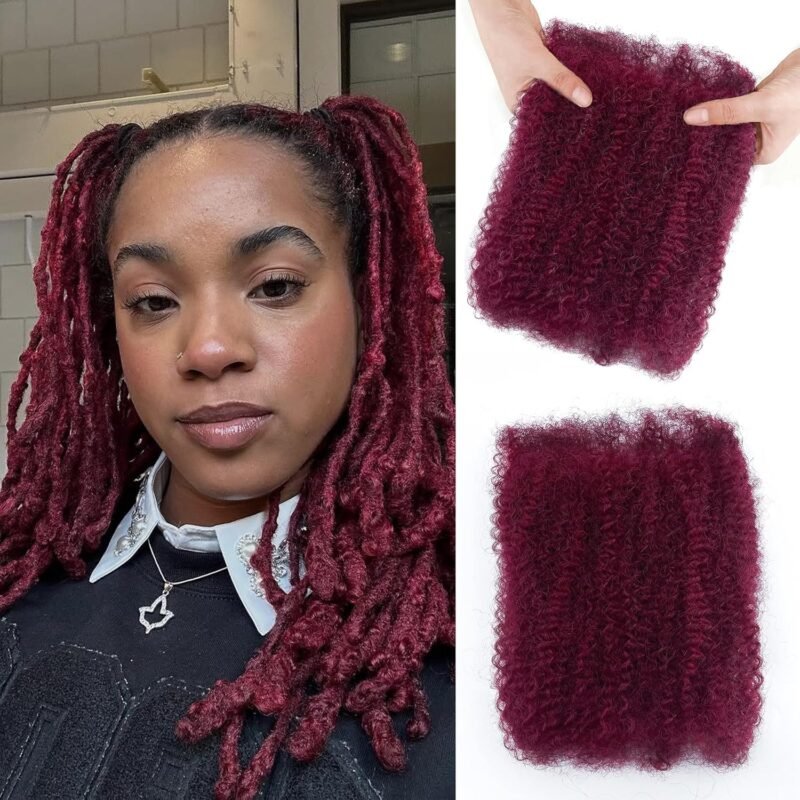 16 Inch Afro Kinky-Curly Human Hair Bundles Black Human Kinkycurly Bulk for Twist Afro Kinkys Bulk 100% Real Human Hair for Mini Twist,Repair Locs, Dreadlock Extensions