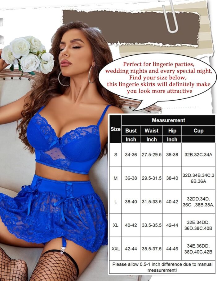 Avidlove Lingerie Set for Women 3Pcs Bralette and Panty with Lace Skirt Sexy Garter Sets (No Stockings) S-XXL - Image 6