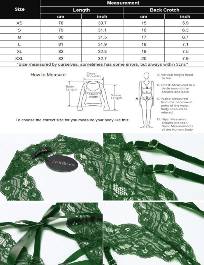 Avidlove Women Deep V Halter Lingerie Teddy One Piece Bodysuit Lace Babydoll - Image 6