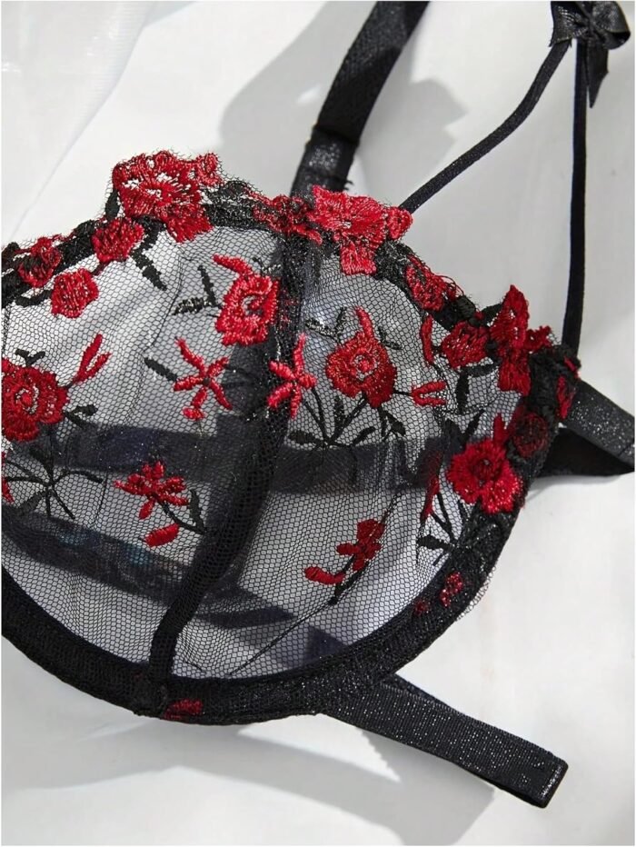 GORGLITTER Women's Bow Bra Sexy Lingerie Set Mesh Push Up Bralette and Panty 2 Piece - Image 4