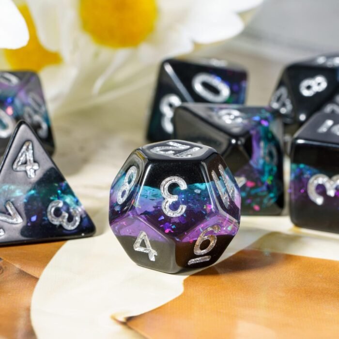 Glitter DND Dice Set, 7PCS RPG Resin D and D Dice Set Multi Color D&D Polyhedral Dice with Leather Pouch for Dungeons and Dragons Role Playing Games and Other Tabletop Games - Image 5