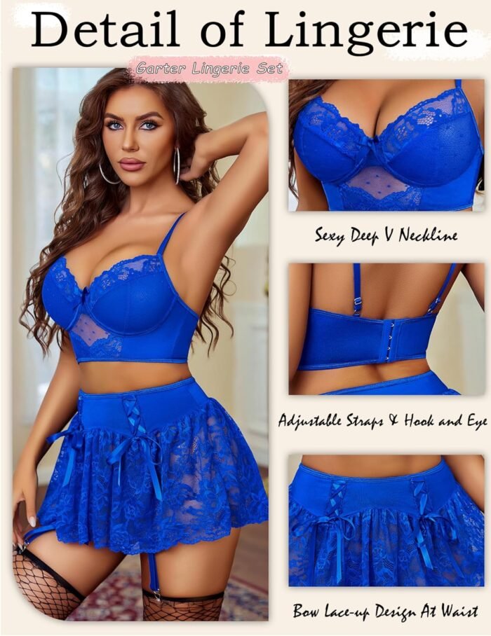 Avidlove Lingerie Set for Women 3Pcs Bralette and Panty with Lace Skirt Sexy Garter Sets (No Stockings) S-XXL - Image 3