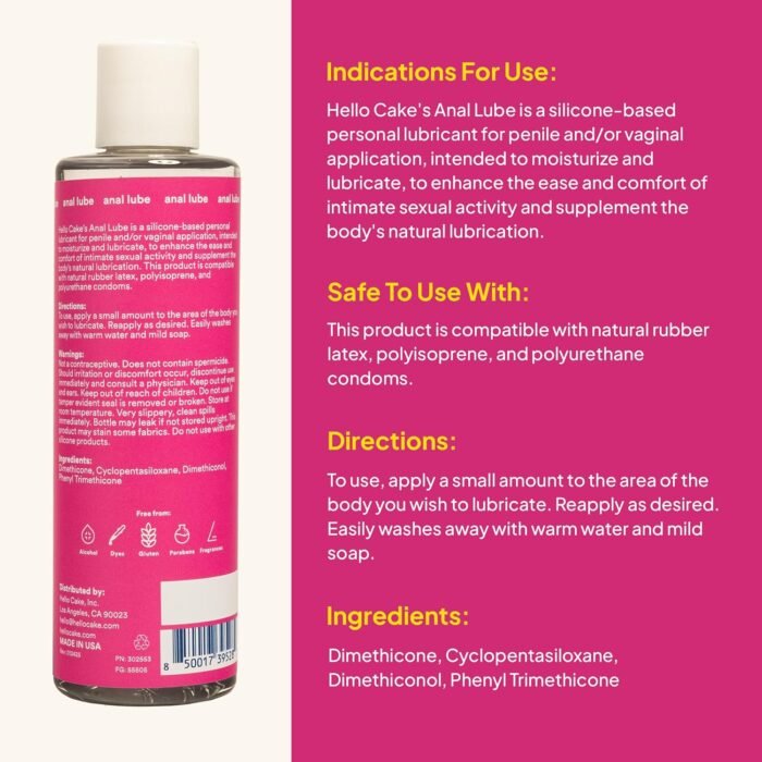Hello Cake Anal Lube - Silicone-Based Personal Lubricant - Silky Smooth, Ultra Slippery, Long-Lasting, Non-Sticky, Comfort Glide for Men, Women, and Couples, 8 fl oz - Image 2