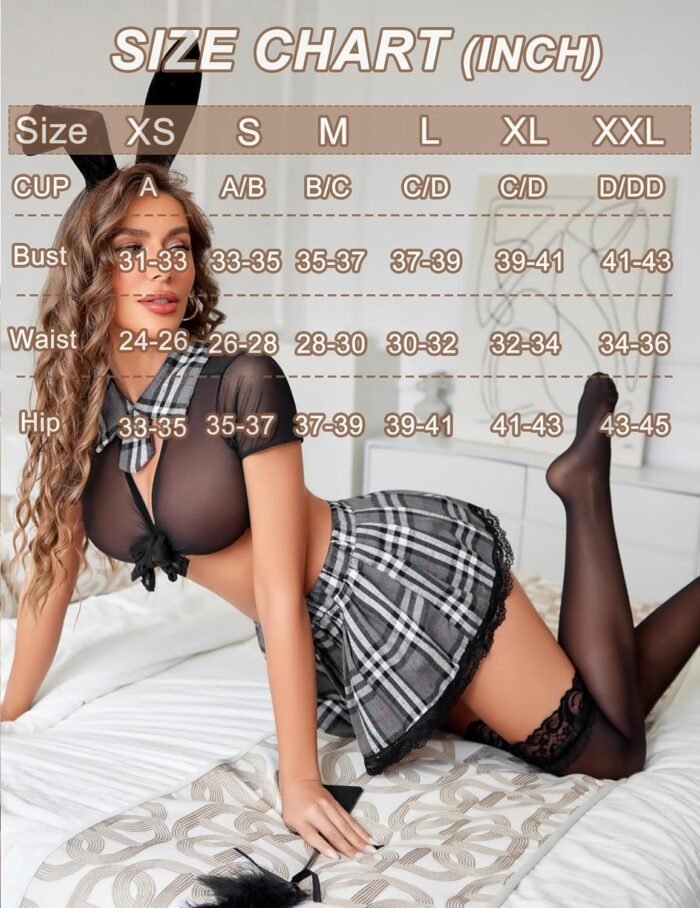 Avidlove Sexy School Girl Lingerie for Women Student Outfits Roleplay Lingerie Set with Plaid Mini Skirt - Image 6