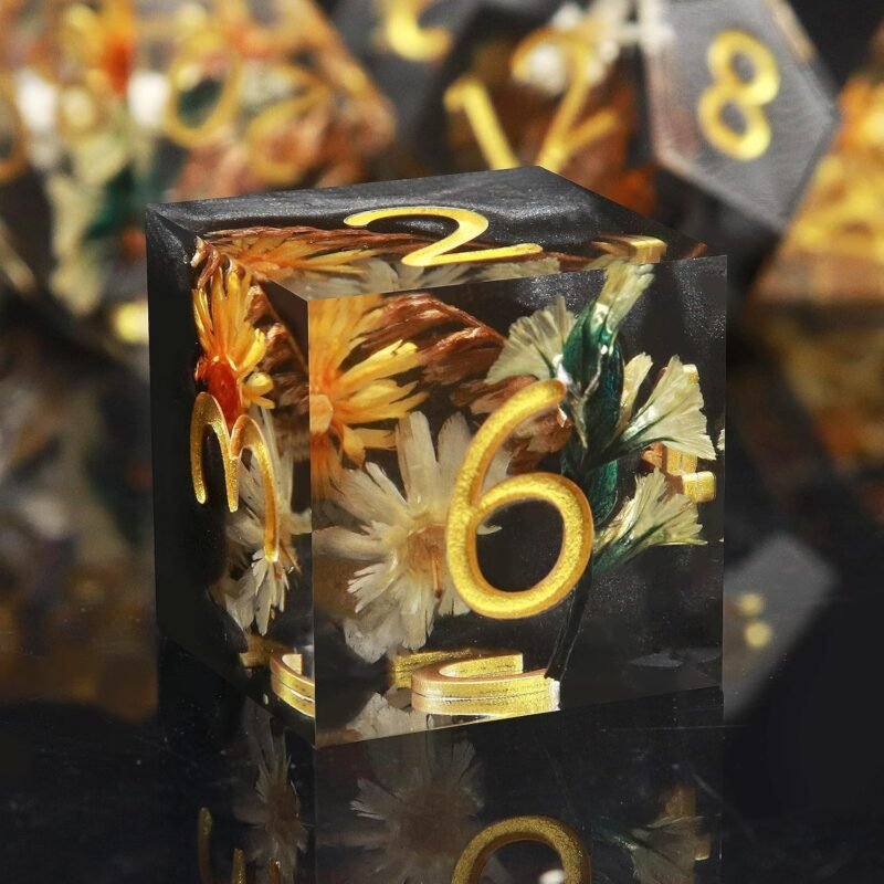 Haxtec DND Dice Set Sharp Edge Resin Dice Set with Dice Case, Flower D and D Dice, Polyhedral D&D Dice for Dungeons and Dragons TTRPGs DND Gift