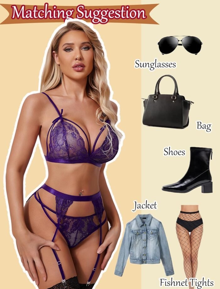 Avidlove Women Lingerie Set Lace Teddy Strap Babydoll Bodysuit with Garter Belts - Image 4