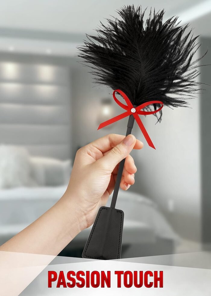 Feather Mask French Tickler Whip Feather Satin Blindfold Eye Silk Mask Faux Leather Feather Tickler - Image 3