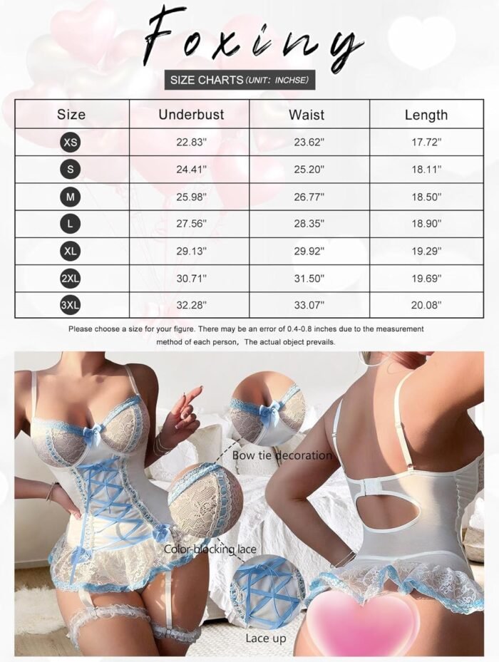 Sexy Rave Mesh Corset Ruffle Lace Up Underwire Sheer Garter Belt Babydoll Lingerie Set With Thong 3 Piece Women - Image 5