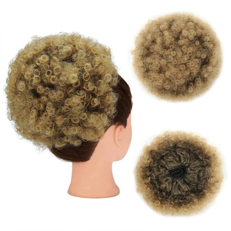 THEMIS HAIR Afro Puff Drawstring Ponytail for Black Women, High Puff Drawstring Short Ponytail Bun for Short Natural Hair, Afro Kinky Curly Ponytail Hairpieces with Clips in Color T1B/27#