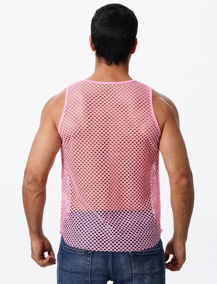 ABAFIP Men's Fishnet Mesh Tank Top Sleeveless Sheer Shirt Gym Workout Fitted Muscle Top Undershirt - Image 2
