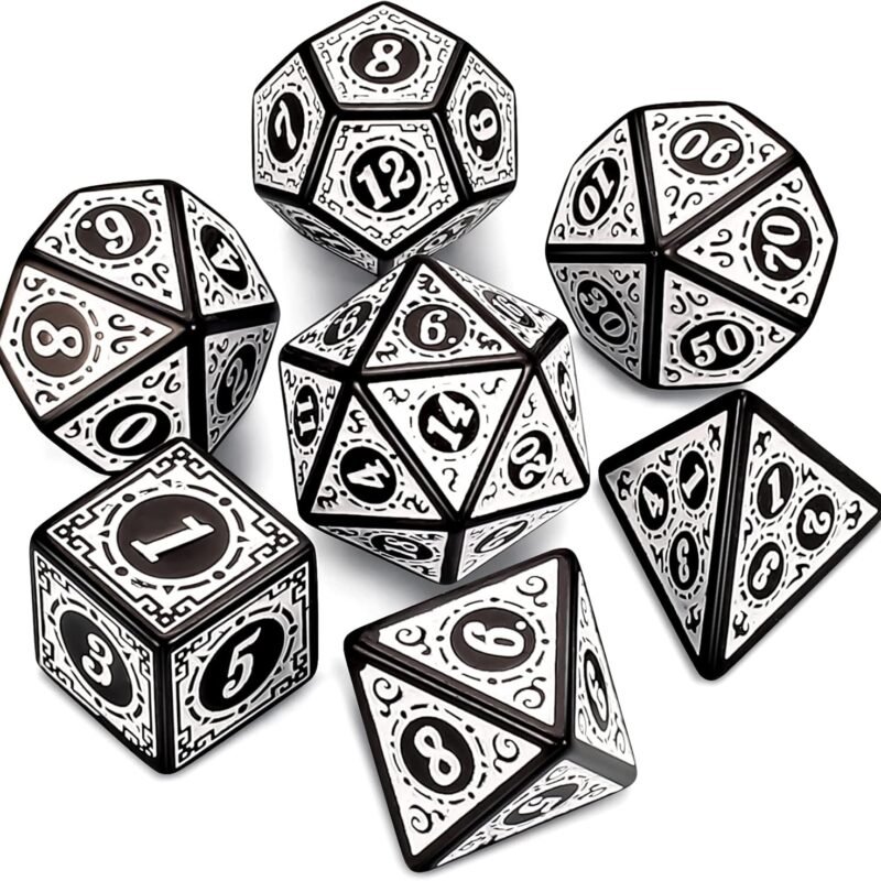 CiaraQ DND Polyhedral Dice Set for Dungeons and Dragons RPG MTG Role Playing Table Games-with 1 Dice Pouch (White Engraved Dice)