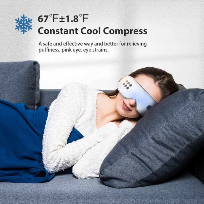 Eye Massager with Heat and Cooling for Migraines, Dry Eyes, Dark Circles, Rechargeable Bluetooth Music Heat Cold Eye Massager Improve Sleeping - Great Gifts for Fathers Day (White) - Image 2