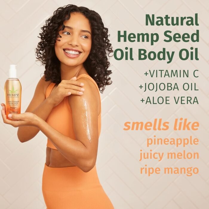 HEMPZ Sweet Pineapple & Honey Melon Herbal Hydrating Multi-Purpose Body Oil for Body - Moisturizing Bath, Shower, or Shaving Oil for Dry or Sensitive Skin for Women & Men, 6.76 Oz - Image 4