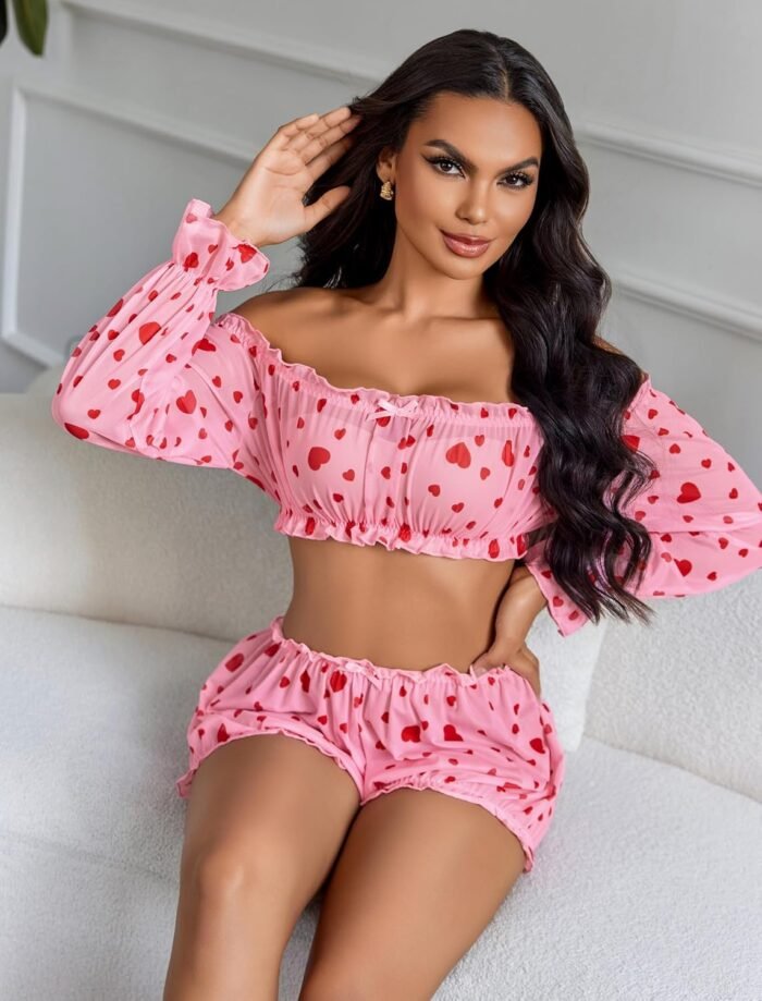 Avidlove Lingerie Sets for Women Sexy Long Sleeve Off Shoulder Ruffle Bra and Panty Set - Image 3
