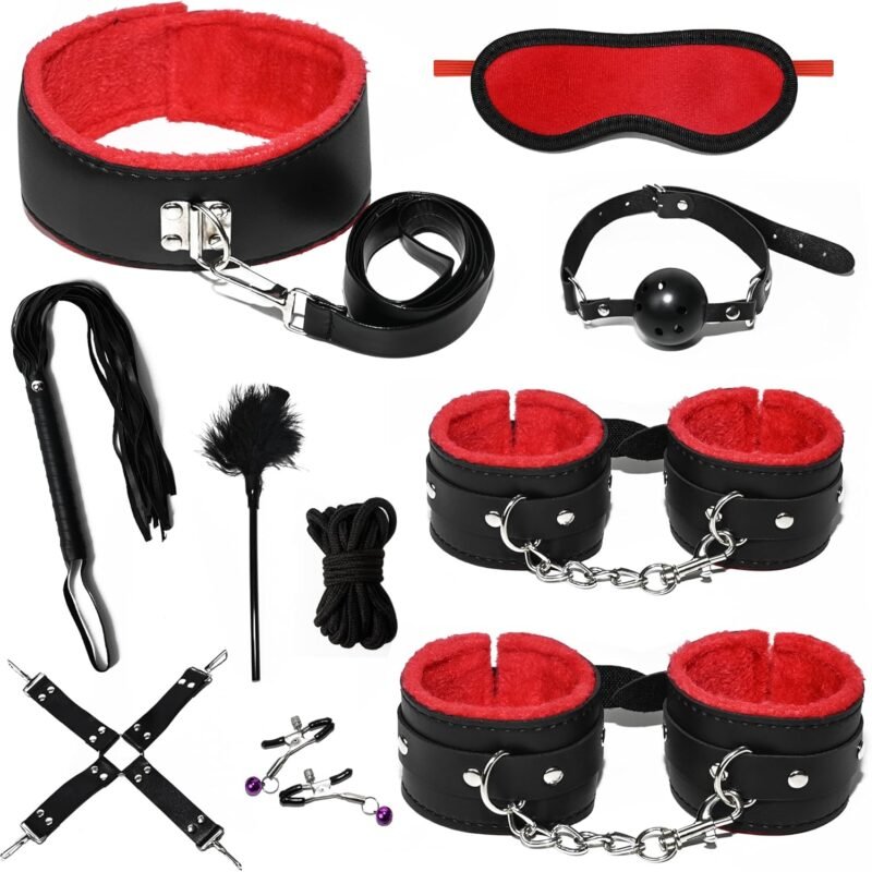 Restraint Sex Bondage BDSM Kit, Adult Couples Sex Toys, Bondage Gear and Accessories with Leather Handcuff Ankle Collar Restraints Strap Set Foreplay Game for Women Men in Bedroom Sofa Kitchen