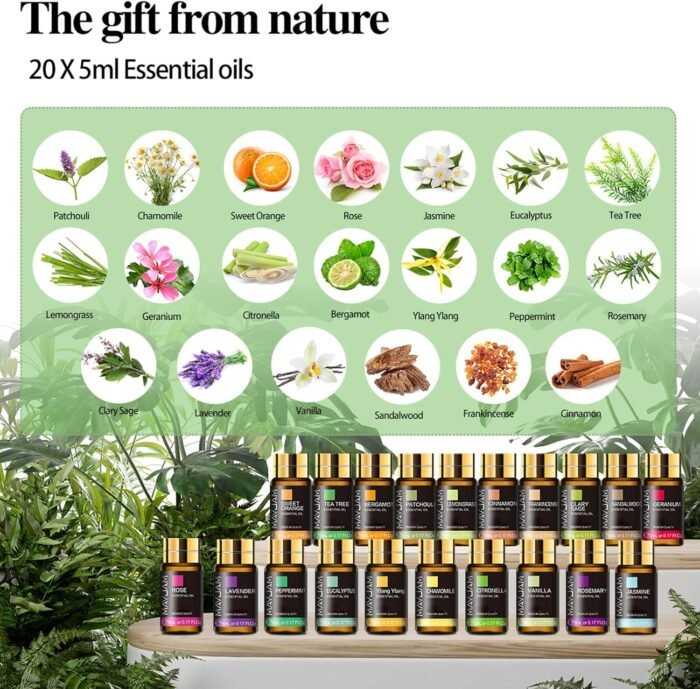 Tea Tree 20 Pcs Pure Essential Oil Gift Set, for Diffuser, Humidifiers, Skin Care, Massage, Fragrance Oil Scent for DIY Candle and Soap Making, Gift for Friend (5ML) - Image 2