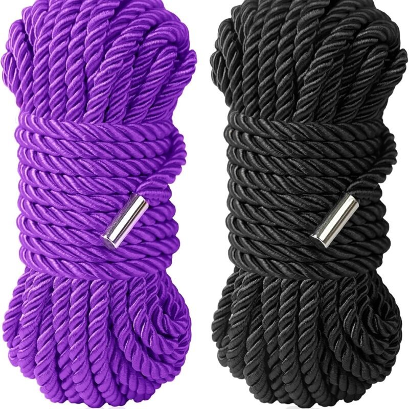 BDSM Shibari Sex Bondage Restraint Rope - Soft Tie-Ups for Women, Long Restraining Multipurpose Sex Restraints, Adult Sex Toys for Women, Men & Couples (Black Purple)