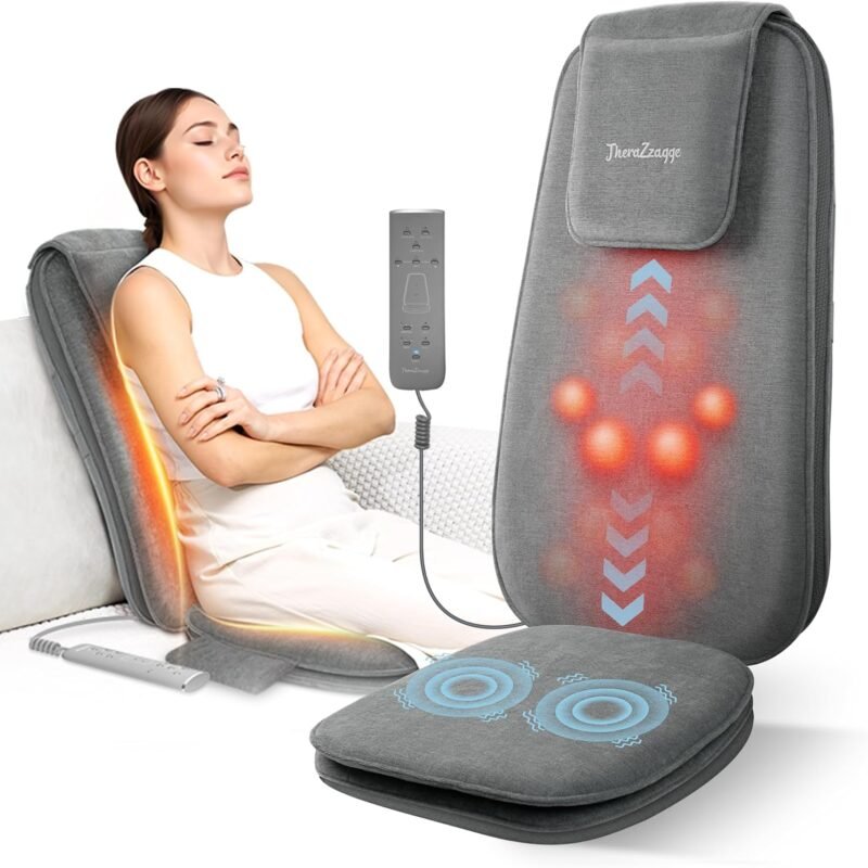 Shiatsu Back Massager with Soothing Heat, Upgraded Deep Tissue Kneading Massage Chair Pad, Vibration Massage Seat Cushion, Relax at Home Office, Gifts