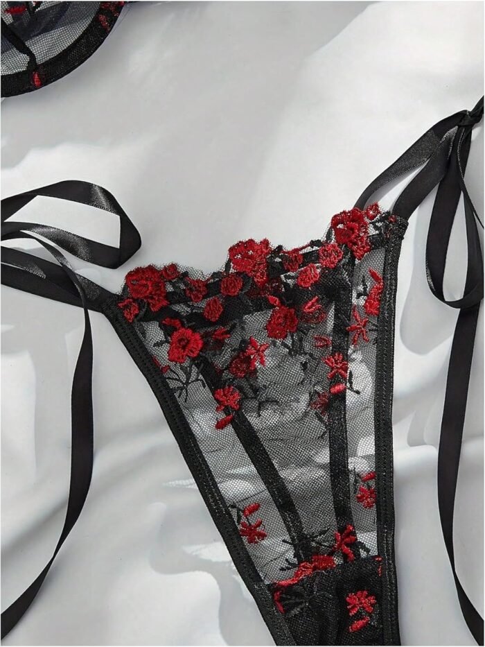 GORGLITTER Women's Bow Bra Sexy Lingerie Set Mesh Push Up Bralette and Panty 2 Piece - Image 3