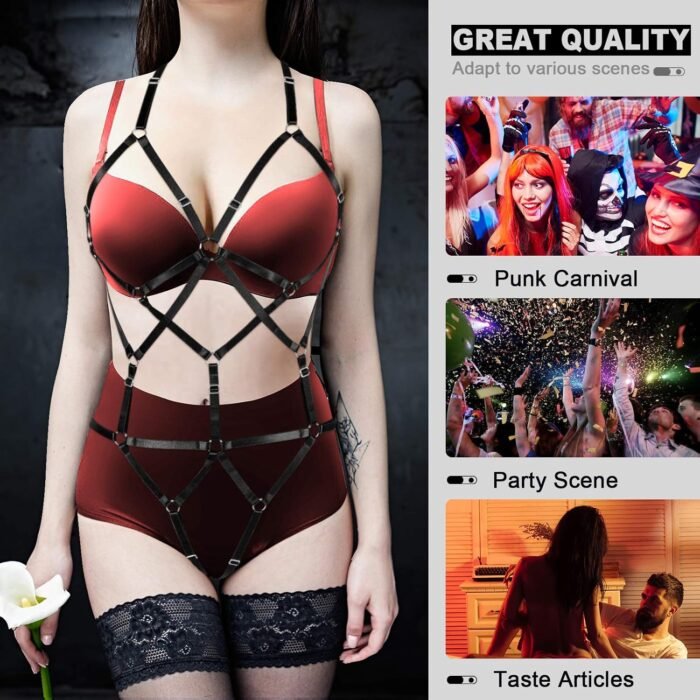 Women Strappy Full Body Harness Lingerie Garter Belt Set Plus Size Waist Hollow Crop Tops Bra Punk Gothic Festival Wear - Image 3