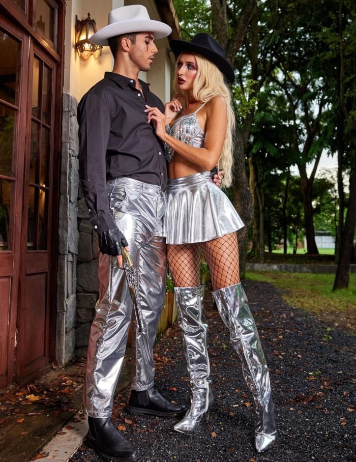 Avidlove Rave Outfits for Women Sequin Fringe Outfits Cosplay Lingerie 3pack Costume Set with Metallic Skirt - Image 6