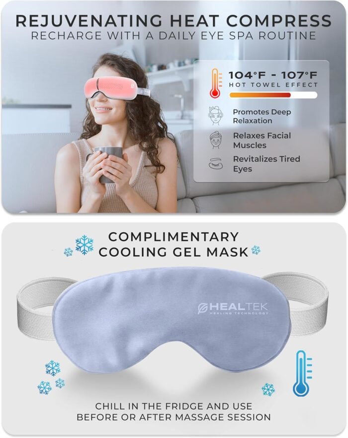 Premium Eye Massager with Heat & Cooling Gel Mask Heated Eye Massager for Migraine w Bluetooth & White Noise Massaging Mask for Tension & Stress Relief, Birthday Gift - Image 2