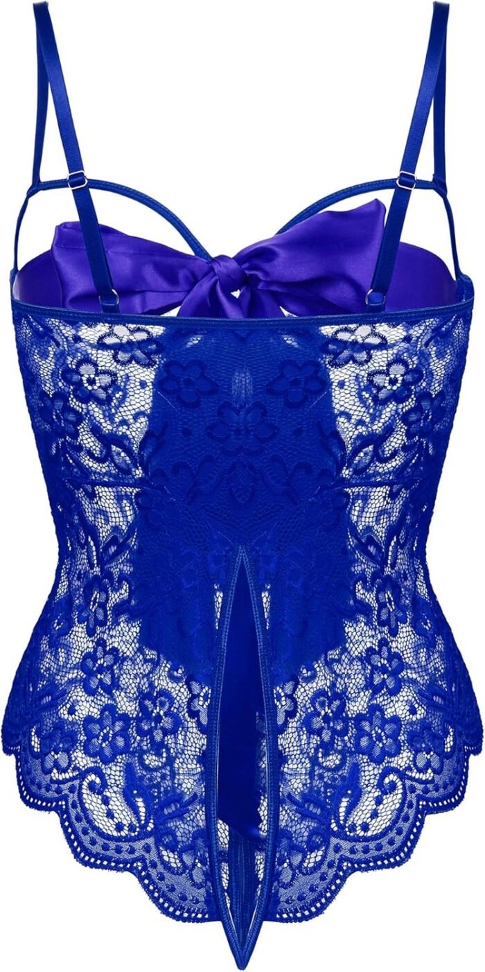 Donnalla Women Sexy Bodysuit Self Knot Front Floral Lace Teddy One Piece Babydoll Naughty Lingerie - Image 5