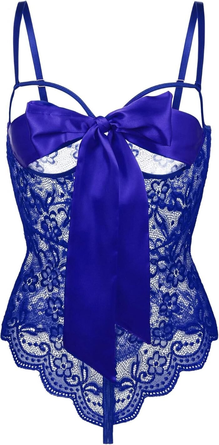 Donnalla Women Sexy Bodysuit Self Knot Front Floral Lace Teddy One Piece Babydoll Naughty Lingerie - Image 4