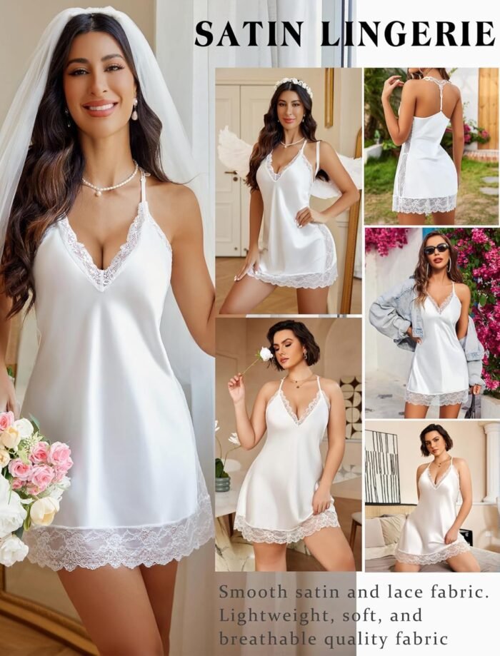 Avidlove Women Lingerie Satin Lace Chemise Nightgown Sexy Full Slips Sleepwear S-4XL - Image 3