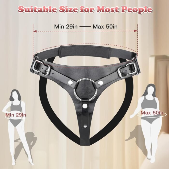 Strap On Harness Sex Toys for Women - Strapon Dildo Harness Adjustable Waist Leather Belt with 3 Size Metal Rings Pegging Dildo, Sex Straps Adult Toys for Men Women Lesbian - Image 5