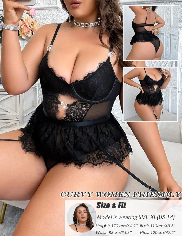 Women Lingerie Set Naughty Lace Bodysuit High Waisted Underwire Lingerie Babydoll With Garter Belt and Stockings - Image 4