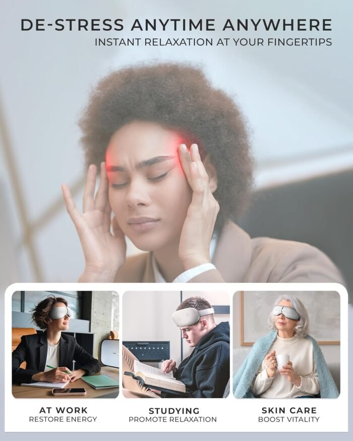 Premium Eye Massager with Heat & Cooling Gel Mask Heated Eye Massager for Migraine w Bluetooth & White Noise Massaging Mask for Tension & Stress Relief, Birthday Gift - Image 6
