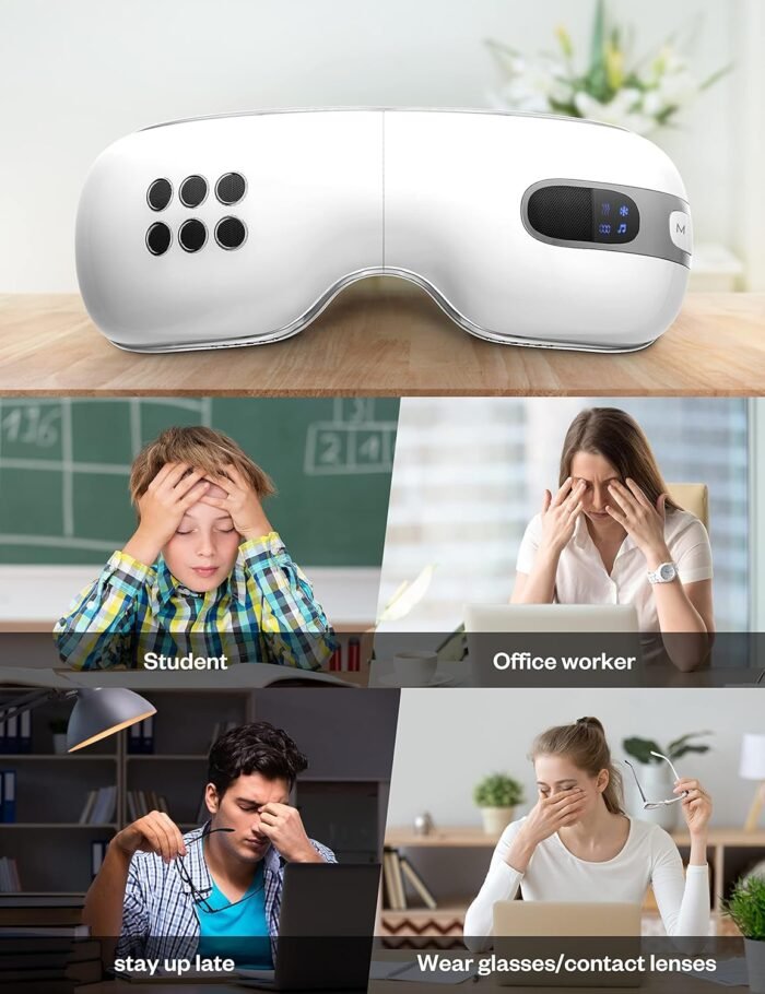 Eye Massager with Heat and Cooling for Migraines, Dry Eyes, Dark Circles, Rechargeable Bluetooth Music Heat Cold Eye Massager Improve Sleeping - Great Gifts for Fathers Day (White) - Image 8