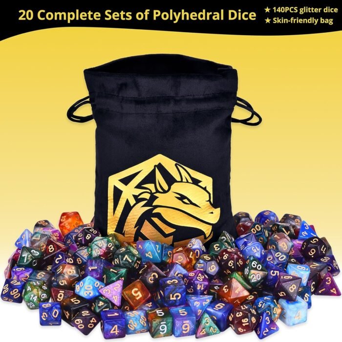 DND RPG Dice Sets 20 x 7 Polyhedral Glitter Dice (140 Pieces) for Dungeons and Dragons Tabletop Role-Playing Games, with a Large Bag - Image 8