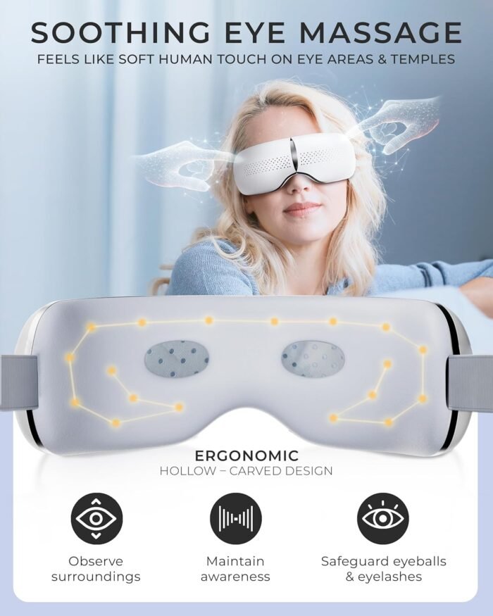Premium Eye Massager with Heat & Cooling Gel Mask Heated Eye Massager for Migraine w Bluetooth & White Noise Massaging Mask for Tension & Stress Relief, Birthday Gift - Image 3
