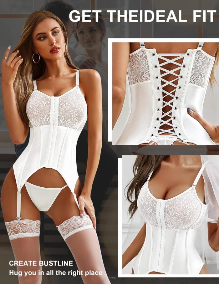 Women's Sexy Lace Lingerie Set with Garter Belt Bodysuit Teddy and Panty - Image 5