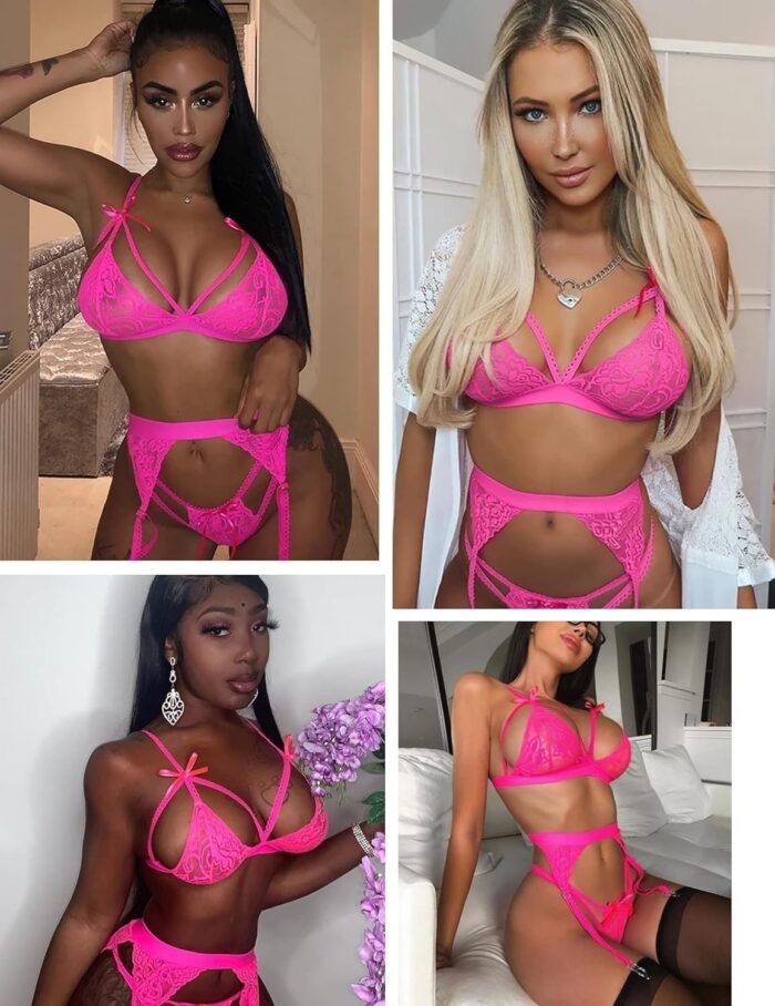 Avidlove Women Lingerie Set Lace Teddy Strap Babydoll Bodysuit with Garter Belts - Image 3