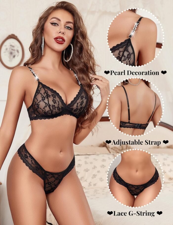 Avidlove Sexy Lingerie Set for Women Lace Bra and Panty Sets See Through Lingerie 2 Piece Sheer Bralette Set - Image 3