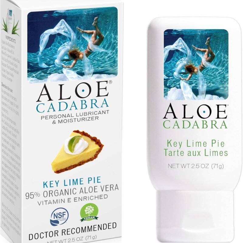 Aloe Cadabra Flavored Personal Lubricant and Vaginal Moisturizer, Organic Edible Aloe Lube for Men, Women, and Couples, Non-Staining, pH Balanced, Toy Compatible (Key Lime Pie, 2.5 Ounces, 1 Pack)
