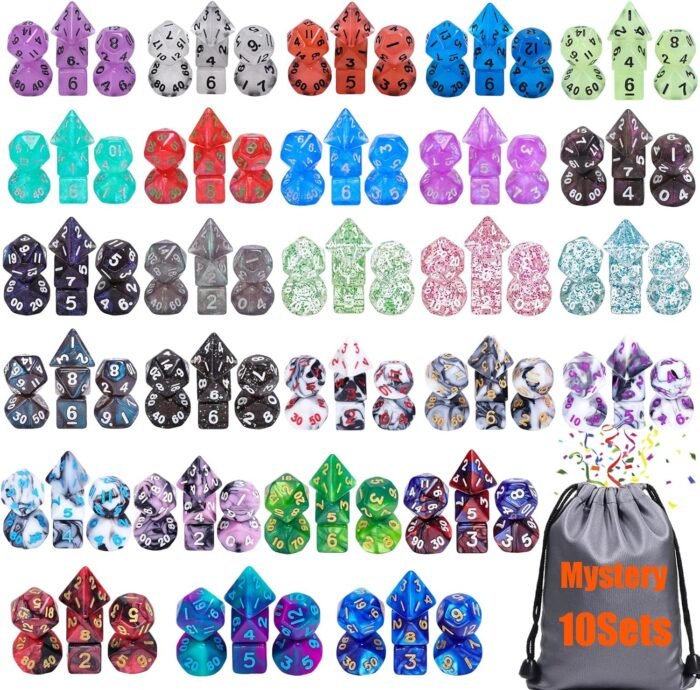10 Sets Random Assortment Polyhedral RPG Mini Dice (70pcs),Surprise Mystery Mini Dice Set,10mm Mini DND Magic The Gathering Dice Set for MTG,RPG,D&D Dungeons and Dragons Role Playing Game