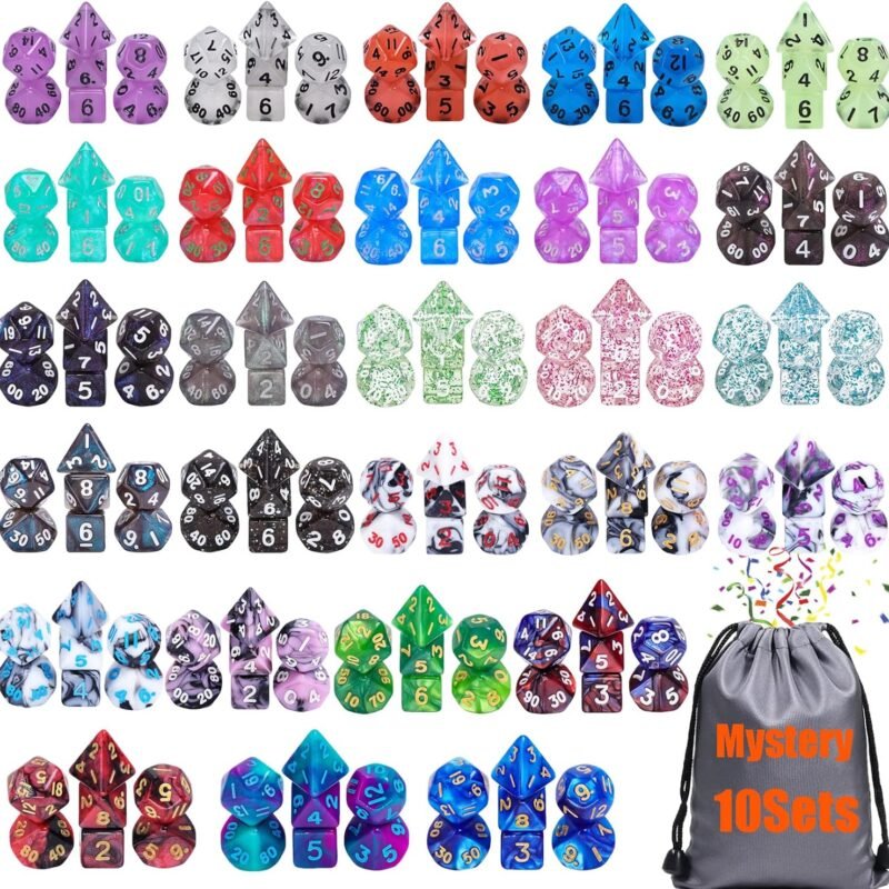 10 Sets Random Assortment Polyhedral RPG Mini Dice (70pcs),Surprise Mystery Mini Dice Set,10mm Mini DND Magic The Gathering Dice Set for MTG,RPG,D&D Dungeons and Dragons Role Playing Game