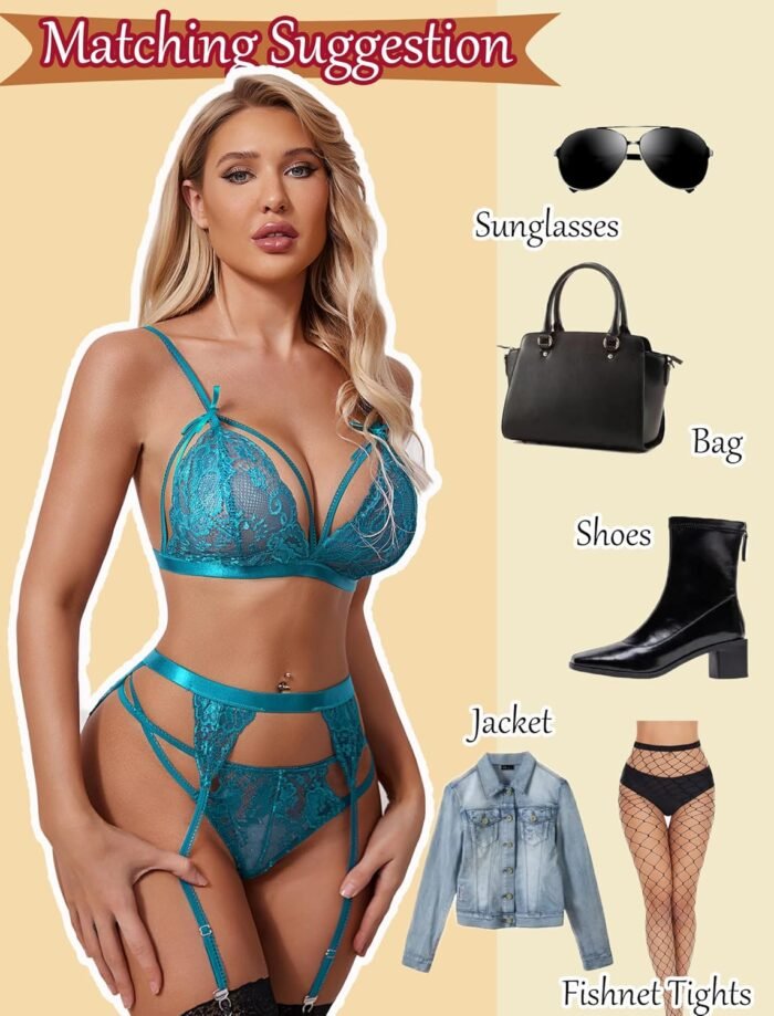 Avidlove Women Lingerie Set Lace Teddy Strap Babydoll Bodysuit with Garter Belts - Image 3