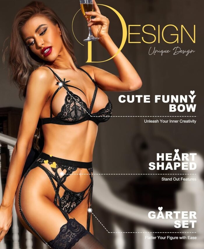 RSLOVE Women Lingerie Sets with Garter Belt 3 Piece Lace Teddy Babydoll Bodysuit - Image 3